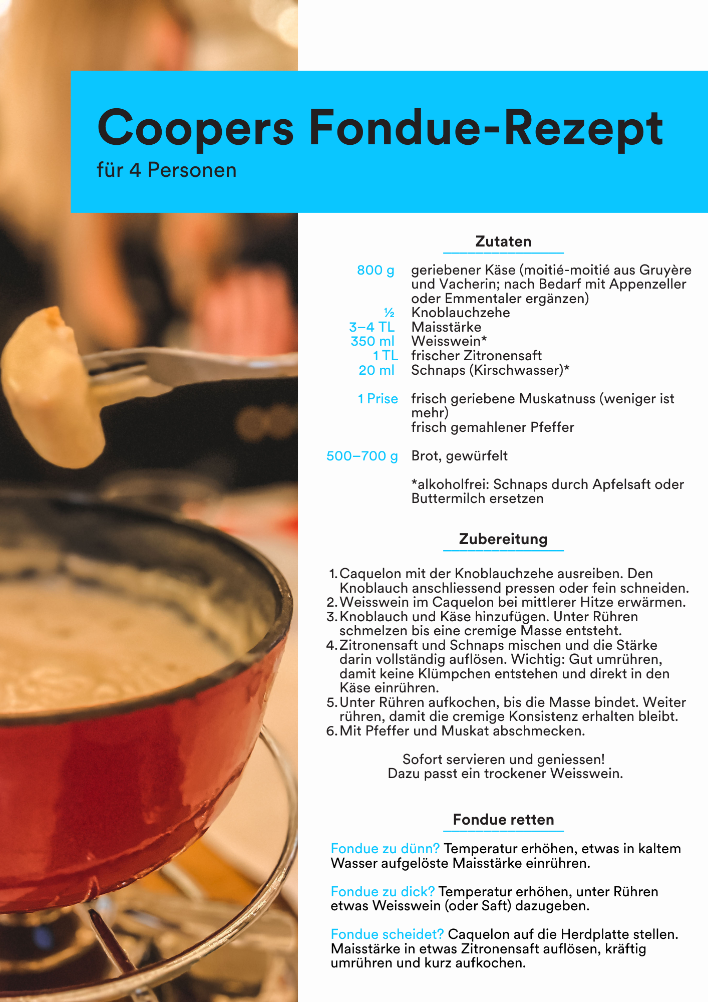 Rezept für Coopers Käsefondue