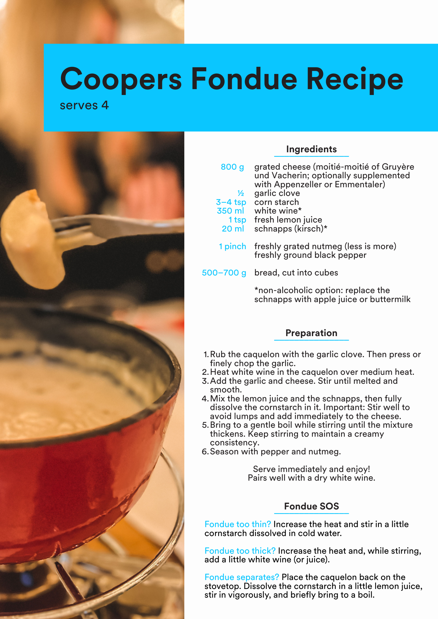 Recipe for Cooper's cheese fondue