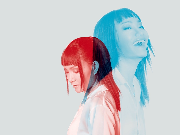 Coopers campaign visual: same woman in blue and red, symbolizing professional and personal perspectives in recruiting.